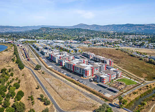 Drone view of community at The Braydon Apartments in Napa CA