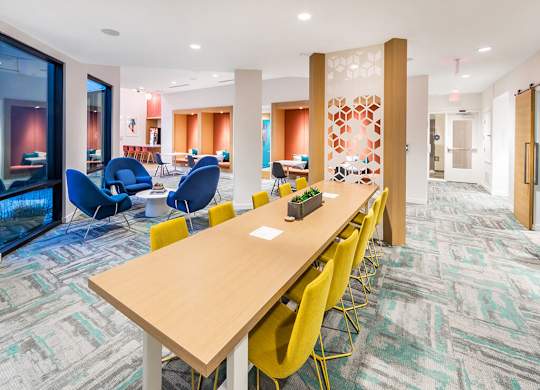 Coworking Lounge Table at Embark Apartments in Fremont CA