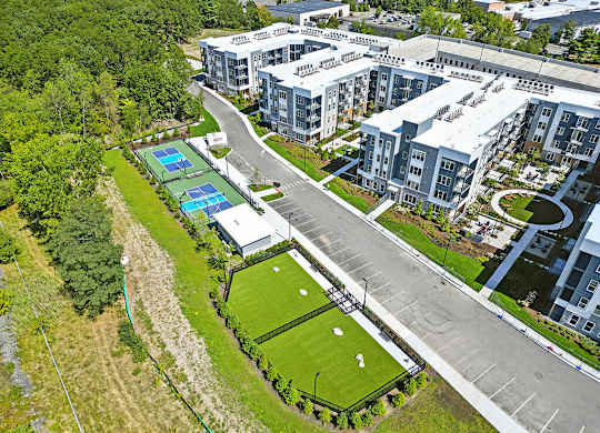 Aerial view of sports courts at Station 316 Woburn MA