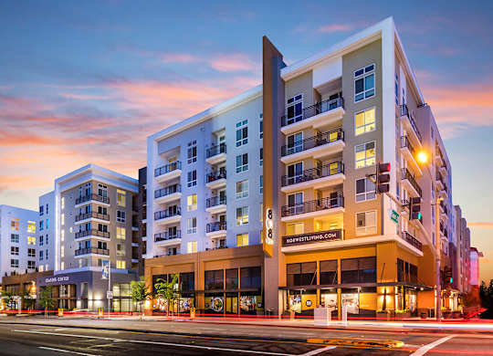 Exterior of building at dusk at 808 West in San Jose CA