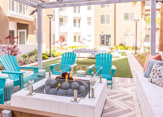 Exterior Courtyard Backyard Fire Feature at Embark Apartments in Fremont CA