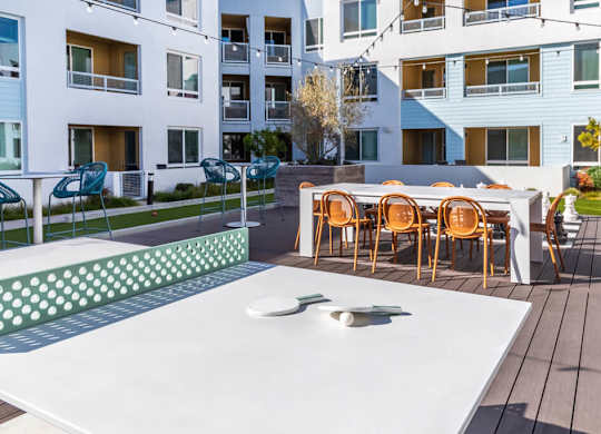 Courtyard ping pong table at Bevel Apartments in San Diego CA
