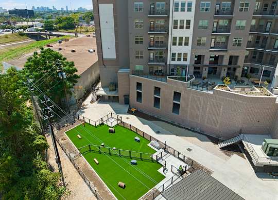 Aerial view of dog park at East Bend Apartments in Houston TX