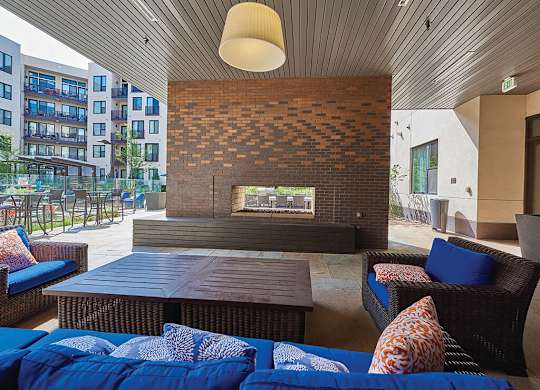 Poolside Fireplace Lounge at The Douglas Apartments in Denver