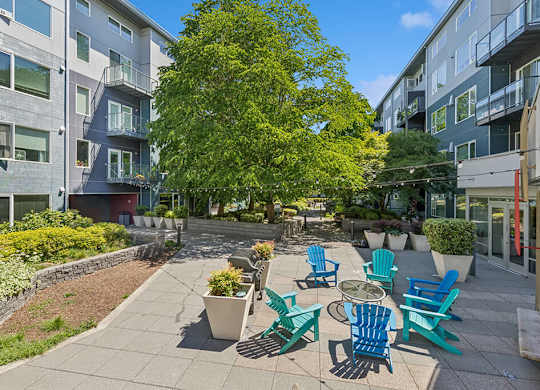 Outdoor fire pit at Riverpark Apartments in Redmond WA