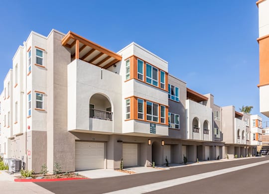 Exterior Garages and Building at The Seaton Apartments in San Diego CA