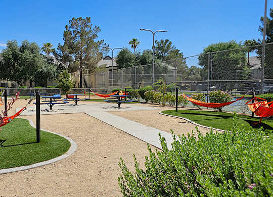 Outdoor hammocks at Kaleidocope Apartment Homes in Las Vegas NV
