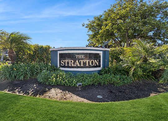 Exterior monument sign at The Stratton Apartment Homes in San Diego CA