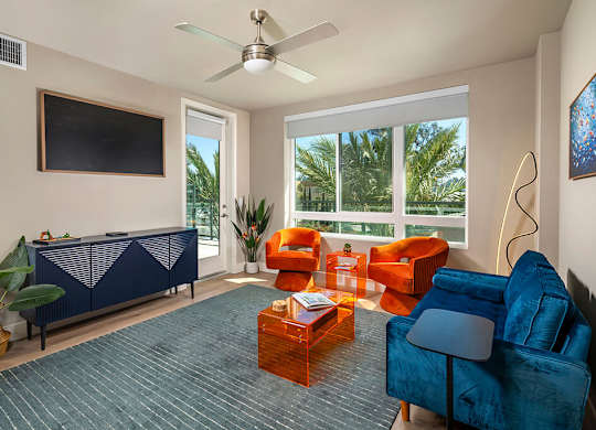 Family suite living room at Rivair Apartment Homes in San Diego CA