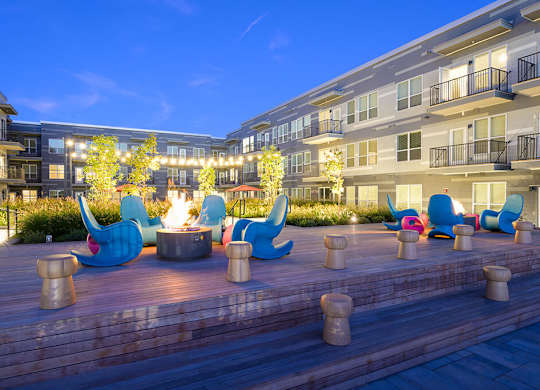 Fire Pit and Deck Seating at V2 Apartments in Chelsea MA
