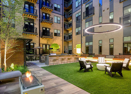 Fire pit and lounge seating at 333 Ellington Apartments in Gaithersburg MD