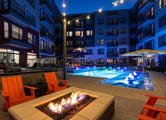 Fire pit and pool at Opal Legacy Central in Plano TX
