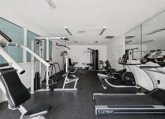 Fitness center cardio at Forest Creek Apartments in Houston TX