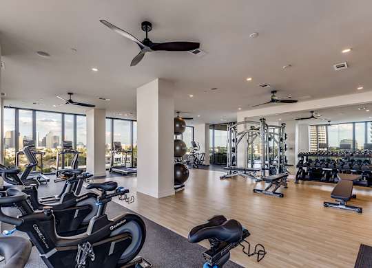 Fitness center at 1010 Waugh Apartments in Houston TX