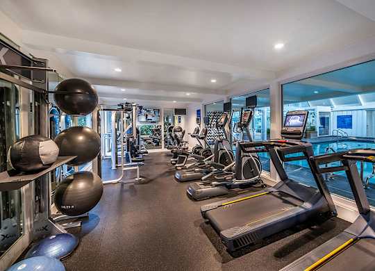 Fitness center treadmills at The Cove at Tiburon Apartments in Tiburon CA
