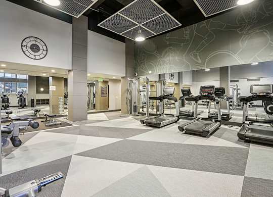 Fitness Center Cardio Wide Shot at Haven at Del Mar Station Apartments in Pasadena CA