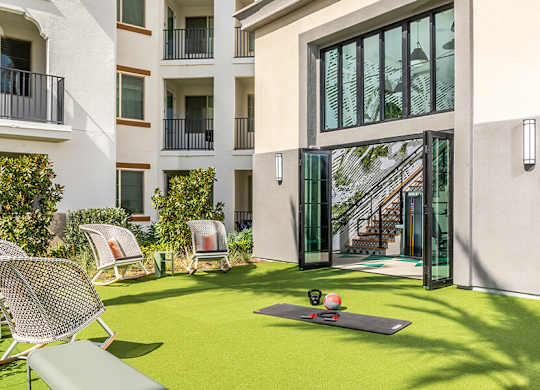 Fitness Center Outdoor Lawn at West Village Poway Apartments in Poway CA