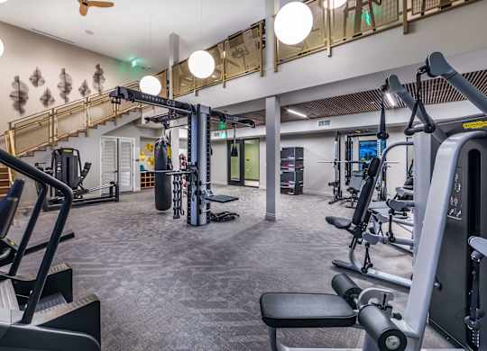 Fitness Center weights area at Avel Apartment Homes in Orange CA