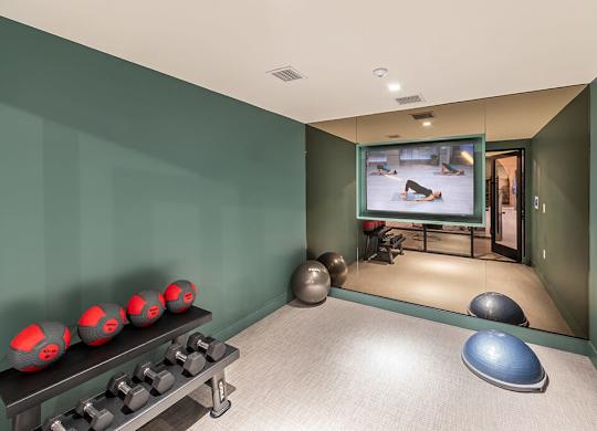 Fitness Center Workout Studio at Bowen Apartments in San Diego CA