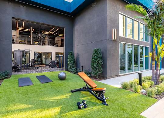 Fitness yoga area at The Wylden Apartments in Los Angeles CA