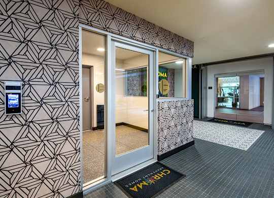 Garage Elevator Lobby Entry at Chroma Apartment Homes in Canoga Park CA