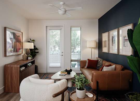 Honey design living room at the edley in atlanta ga