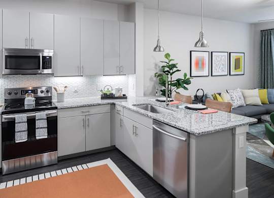 Kitchen dishwasher and sink at Jada Legacy Central Apartments in Plano TX