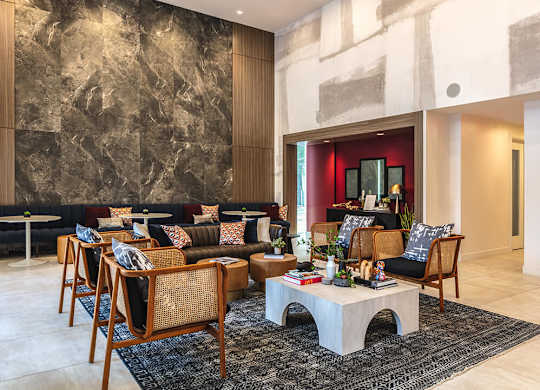 Leasing Center Lobby Angeled at 1810 Main Apartments in Houston TX