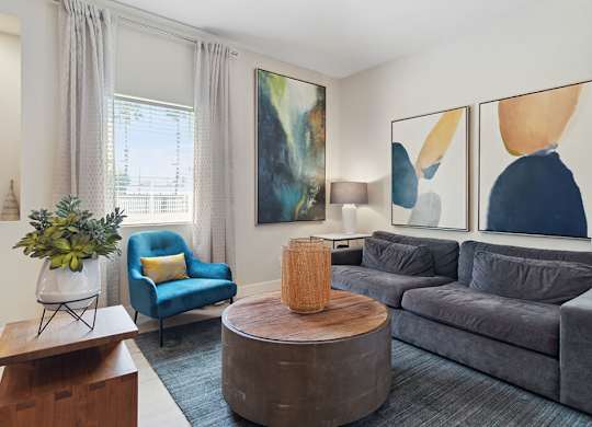 Leasing lobby seating at Marquessa Villas Apartmetns and Townhomes in Corona CA 