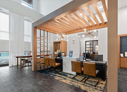 Leasing office desks at VERO Apartments in Chelsea MA