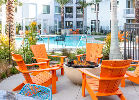 Leisure pool fire pit at Bevel Apartments in San Diego CA