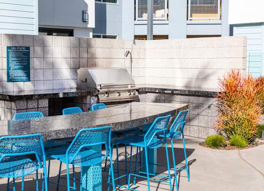 Grilling area at Bevel Apartments in San Diego CA