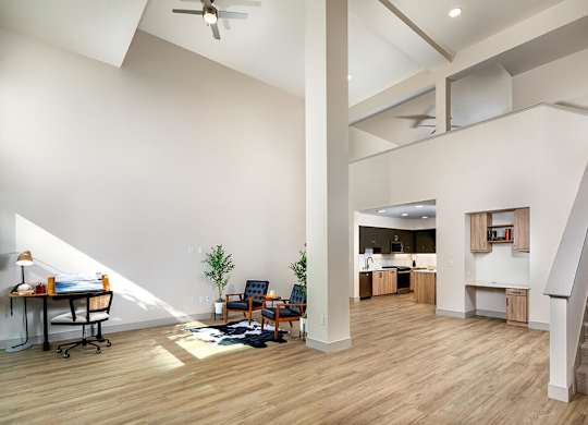 Living Room and Kitchen at Chroma Apartment Homes in Canoga Park CA
