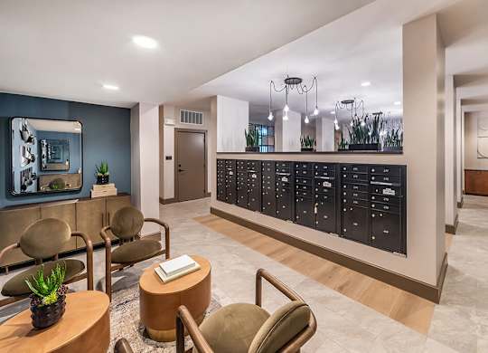 Mail room at Cala Apartments in Austin TX