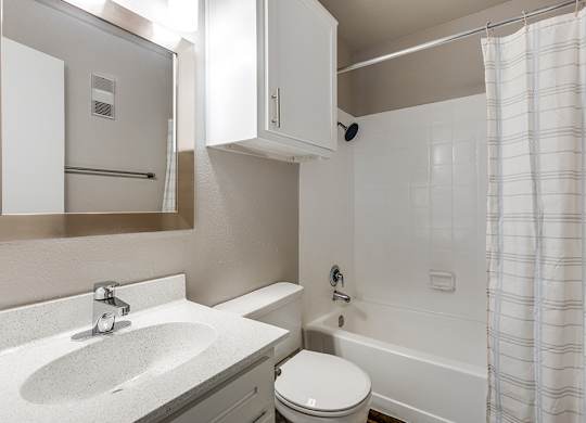 Bathroom shower at Mission James Place Apartments in Austin TX