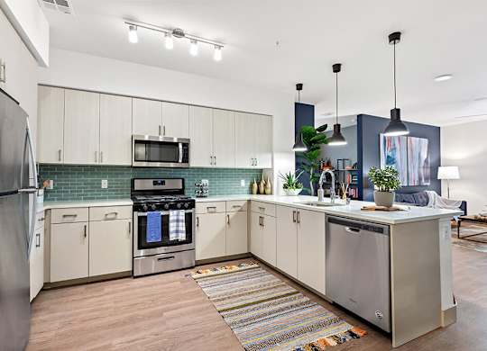 Kitchen in eggshell finish at Altitude Apartments in South San Francisco CA