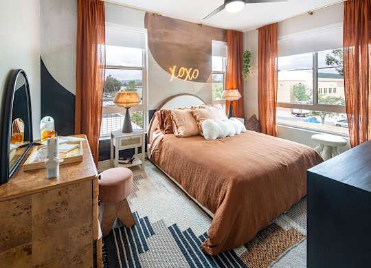 Bedroom with ceiling fan at CALIXA Apartment Homes in Camarillo CA