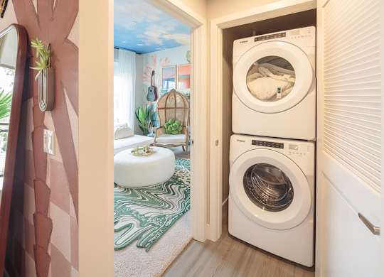 Stacked washer and dryer at CALIXA Apartment Homes in Camarillo CA