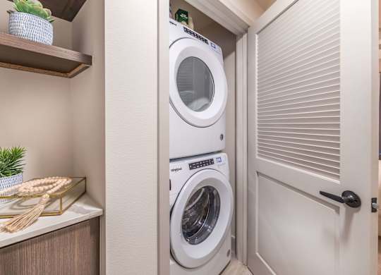 In unit stacked washer and dryer at Avel Apartment Homes in Orange CA