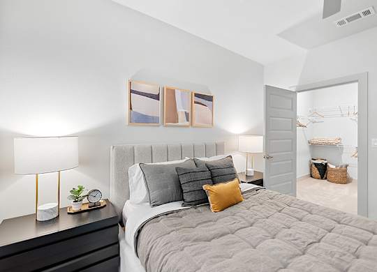 Model Concrete Design Package Bedroom and Closet at East Bend Apartments in Houston TX
