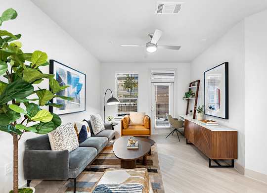 Model Concrete Design Package Living Room at East Bend Apartments in Houston TX