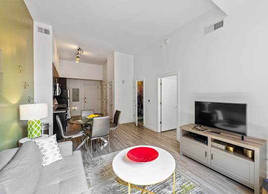 View of dining room from living area at Bradley Braddock Road Station Apartments in Alexandria VA