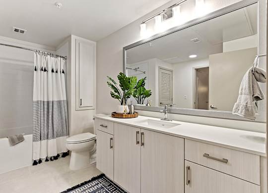 Bathroom with shower at Altitude Apartments in South San Francisco CA
