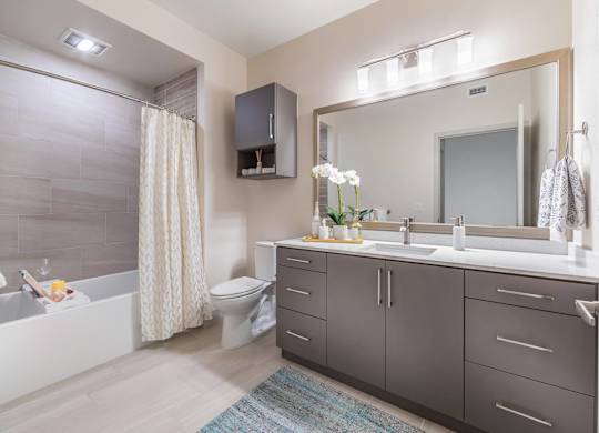 Model Honey Finish Package Bathroom at Vita Apartment Homes in Orange CA