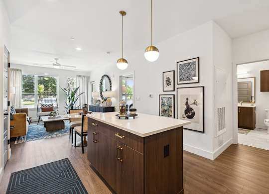 Model kitchen island at Jayden Apartments in Peabody MA