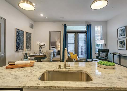 Model Kitchen Island at The Huntington Apartments in Plano TX