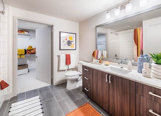 Model Main Bathroom at Embark Apartments in Fremont CA