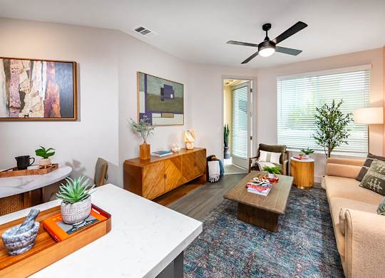 Model Marrakesh Gray Design Package Living Room at Bowen Apartments in San Diego CA