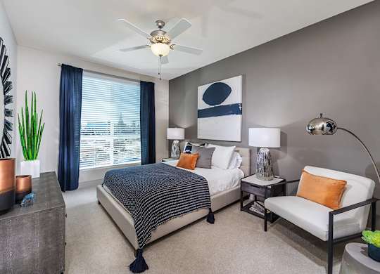 Primary bedroom with ceiling fan at 808 West in San Jose CA