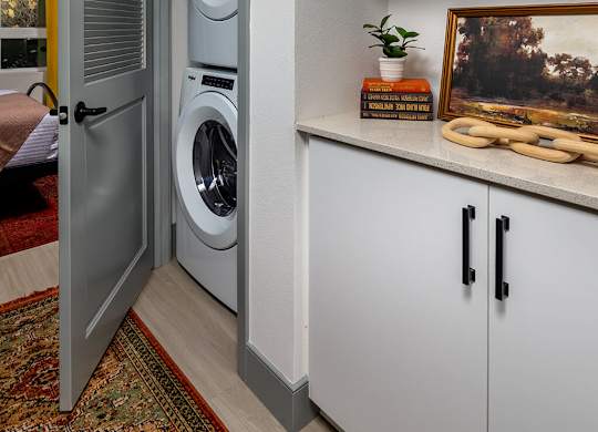 Model Pewter Washer and Dryer at Chroma Apartment Homes in Canoga Park CA